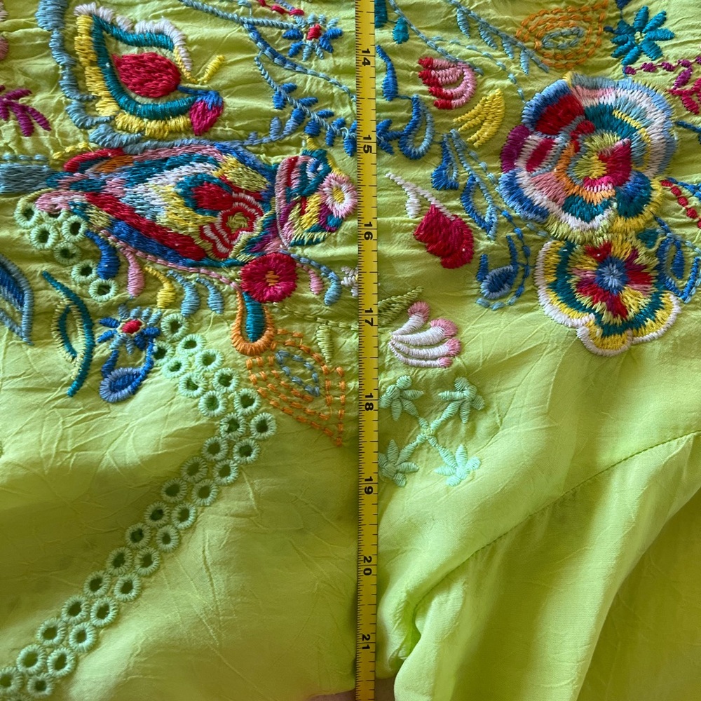 Johnny Was Chartreuse Blouse with Floral Birds Embroidery Sz M Boho Summer - Picture 6 of 6